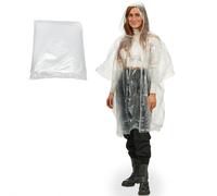 Notfall Regenponcho transparent mit Kapuze & Ärmeln - robuster PE Kunststoff Wetterschutz für Outdoor, Festival, Camping - 122x125cm - leicht (20g)
