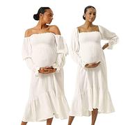 NOTHING FITS BUT Klassisches Stillkleid aus Baumwolle Yuki für Damen, Musselin Yuki Umstandskleid, lässiges Umstandskleid, weiß, weiße Abnutzung, M