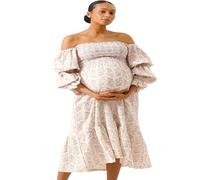 NOTHING FITS BUT Kleid aus weichem Baumwoll-Musselin für Damen, dehnbares Haru-Umstandskleid für jeden Tag, schulterfreies Mutter-zu-sein-Kleid, as1, Alpha, s, Regular, Regular, Flieder, S