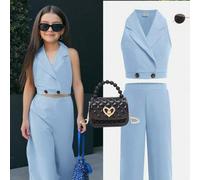 Nova Glow Tween Mädchen gewebtes ärmelloses Hemd mit Kragen und passender Hose, 2 Stücke Freizeitset