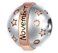 November Geburtsstein Charms passen Pandora Geburtstag Armband, 925 Sterling Silber Geburt Stein Pave Topas Champagner CZ Birthstone Perlen mit Star Wars, Geschenke für Thanksgiving/Birthday