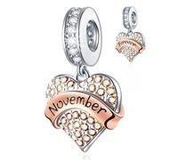 November Geburtsstein Charms passt Pandora Geburtstag Armband, 925 Sterling Silber Pflaster Herz Topas Geburt Stein Anhänger Perlen mit Rosegold Band, Geschenk für Weihnachten/Schwester