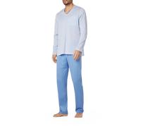 Novila Pyjama Herren V-Ausschnitt Jersey-Baumwolle blau gestreift, 52 (L)