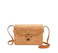 Novum Crafts Runde Rattan-Tasche für Damen - handgefertigte Ata Flechtbörse - Kreis, quadratisch, oval, brauner Stroh-Boho-Tasche, 8 5/8” x 3 1/4” (21,9 cm x 8,2 cm)