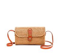 Novum Crafts Runde Rattan-Tasche für Damen - handgefertigte Ata Flechtbörse - Kreis, quadratisch, oval, brauner Stroh-Boho-Tasche, 8” x 3" (20,3 cm x 7,6 cm)