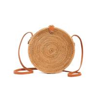 Novum Crafts Runde Rattan-Tasche für Damen - handgefertigte Ata Flechtbörse - Kreis, quadratisch, oval, brauner Stroh-Boho-Tasche, Diameter: 7 3/4” (20 cm)