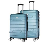 NOWI Bergamo Reisekoffer - Wasserabweisend, 8 Rollen 360° Drehbar, Teleskopgestänge, Voll gefütterter Innenraum (türkis, Set 2tl.)