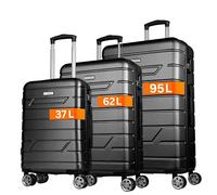 NOWI Bergamo Reisekoffer - Wasserabweisend, 8 Rollen 360° Drehbar, Teleskopgestänge, Voll gefütterter Innenraum (schwarz, Set)