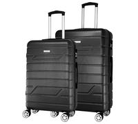 NOWI BERGAMO Reisekoffer - Wasserabweisend, 8 Rollen 360° Drehbar, Teleskopgestänge, Voll gefütterter Innenraum (schwarz, SET 2tl.)