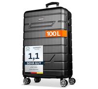 NOWI Hartschalenkoffer XL Groß - 100L Volumen - 158cm Gurtmaß - 8 Rollen 360° drehbar - Leichter Koffer mit Zahlenschloss & Teleskopgestänge - Reisekoffer mit Rollen, Trolley (schwarz, XL)