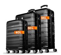 NOWI Kofferset Rhodos - 3-teiliges Koffer Hartschale Set aus ABS mit Zahlenschloss, 4 Doppelrollen, Dehnfalte, 360° drehbar, leicht & robust - Reisekoffer mit Rollen Set in Größe M, L, XL (schwarz)