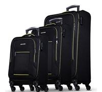 NOWI Sevilla Kofferset 3-teilig - Weichschalen Trolley Set (30L, 50L, 76L) mit 4 Rollen & Zahlenschloss | Leichte Reisekoffer in verschiedenen Größen (Schwarz-Limette, Set)