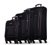 NOWI Sevilla Kofferset 3-teilig - Weichschalen Trolley Set (30L, 50L, 76L) mit 4 Rollen & Zahlenschloss | Leichte Reisekoffer in verschiedenen Größen (Schwarz-Rot, Set)