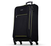 NOWI Sevilla Weichschalen Trolley XL - Großer Stoff Koffer 76L mit 4 Doppelrollen & Zahlenschloss | XXL Reisekoffer für Damen & Herren (Schwarz-Limette, XL)