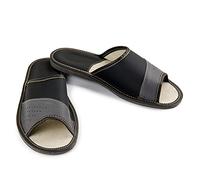 Nowo Herren Hausschuhe aus Leder Pantoffeln Schwarz Grau Pantoletten Leder Männer Hausschuhe Bequemes Tragegefühl Lederpantoffel Männer Hausschlappen 43