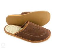 Nowo Herren Hausschuhe Leder Pantoffeln Braun Pantoletten geschlossen Bequemes Tragegefühl Lederpantoffel Männer Hausschlappen 45