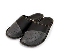 Nowo Herren Hausschuhe Leder Pantoffeln Grau Pantoletten geschlossen Bequemes Tragegefühl Lederpantoffel Männer Hausschlappen 41