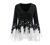 NP Chiffon-Bluse mit Applikation, lässig, für den Winter, für Damen, lange Ärmel, Schwarz , XXX-Large