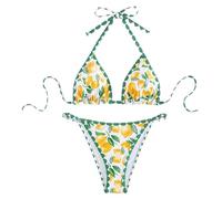 NPXUAMTJ Zweiteiliger Neckholder Badeanzug Für Damen Dreieckiger Tanga Blumendruck Badebekleidung Mit Niedriger Taille String Slip Modischer Druck