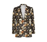 NRBEAWD Herren-Blazer, langärmelig, Sportmantel, lässig, Business-Kleid, Anzug, ein Knopf mit Tasche, S-5XL, Totenkopf-Blumendruck, 3XL