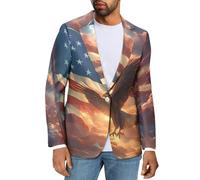 NRBEAWD Herren Casual Blazer Langarm Anzugjacken Sportmäntel One Button Business Jacke mit Tasche S-5XL, American Flag Eagle, XX-Large