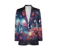 NRBEAWD Herren Casual Blazer Langarm Anzugjacken Sportmäntel One Button Business Jacke mit Tasche S-5XL, Universe Planet, 3XL