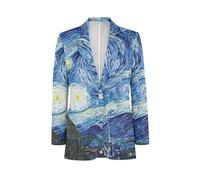 NRBEAWD Langärmeliger Blazer für Damen, Jacke, Mantel, lässig, Business-Kleid, Anzug, Ein-Knopf mit Tasche, Größe 2XS-3XL, Van Gogh Sternennacht, L