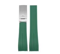 NRERDMT 20 mm Gummi-Uhrenarmband, kompatibel mit Rolex, kompatibel mit Water Ghost, gebogenes Ende, wasserdichtes Armband, Metallfaltschließe, Taucherarmband aus Silikon(Green-silver,20mm)