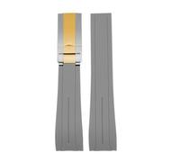 NRERDMT 20 mm Gummi-Uhrenarmband, kompatibel mit Rolex, kompatibel mit Water Ghost, gebogenes Ende, wasserdichtes Armband, Metallfaltschließe, Taucherarmband aus Silikon(Grey-silver gold,21mm)