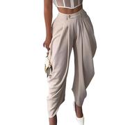 NRTHYE - Damen-Hose mit hoher Taille, Plissee-Bund, Ballon-Hose, Groß