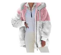 Nsercvb Fleecejacke Damen,Winterjacke Teddy Fleece Mantel Warm Gefüttert Winter Kapuzenpullover Flauschig Plüschjacke Sweatshirt mit Kapuze und Taschen Reißverschluss Oversize,mantel damen weiß,4XL