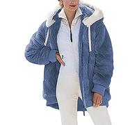 Nsercvb Fleecejacke Damen,Winterjacke Teddy Fleece Mantel Warm Gefüttert Winter Kapuzenpullover Flauschig Plüschjacke Sweatshirt Kapuze Taschen Reißverschluss Oversize,mantel damen beige,B2-blue,XL