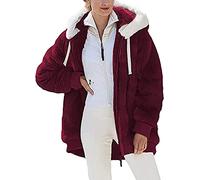 Nsercvb Fleecejacke Damen,Winterjacke Teddy Fleece Mantel Warm Gefüttert Winter Kapuzenpullover Flauschig Plüschjacke Sweatshirt Kapuze Taschen Reißverschluss Oversize,mantel damen lang,B4-red