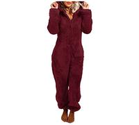 Nsercvb Jumpsuit Damen,Damen Winter Flauschig Jumpsuit Teddy Fleece Einteiler Overall Schlafanzug Warme Kuschelig Onesie Einfarbig Lang Schlafoverall Hoodie Hausanzug mit Reißverschluss