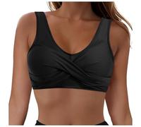nsiaot Damen Bikini Oberteil Große Brüste Push Up Bikini Top Gepolstert Swimsuit Sexy V-Ausschnitt Wickeloptik Sport Bra Crossover Badeanzug Top Swim Oberteil Sommer Rückenfrei Strandmode