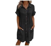 nsiaot Musselin Kleid Damen Blusenkleid Sommerkleid Mit Taschen Musselinkleid Strandkleid Luftige Kleider Sommer Knielang Kleid Mit Knopfleiste Kurzarm Strandkleider