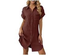 nsiaot Musselin Kleid Damen Sommerkleid Strandkleid Leicht Und Luftig Sommer Blusenkleid Leinenkleider Baumwoll Leinen Elegant Hemdkleid Damenkleider V-Ausschnitt Kurzarm Freizeit Tunikakleid