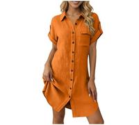 nsiaot Musselin Kleid Damen Sommerkleid Strandkleid Leicht Und Luftig Sommer Blusenkleid Leinenkleider Baumwoll Leinen Elegant Hemdkleid Damenkleider V-Ausschnitt Kurzarm Freizeit Tunikakleid