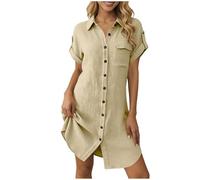 nsiaot Musselin Kleid Damen Sommerkleid Strandkleid Leicht Und Luftig Sommer Blusenkleid Leinenkleider Baumwoll Leinen Elegant Hemdkleid Damenkleider V-Ausschnitt Kurzarm Freizeit Tunikakleid