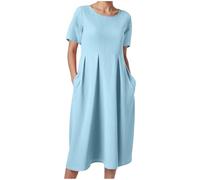 nsiaot Sommerkleid Damen A Linie Strandkleid Kurzarm Leinenkleider V-Ausschnitt Luftige Dress Einfarbige Blusenkleider mit Knöpfen Lässiges Etuikleid Elegant Locker Freizeitkleid