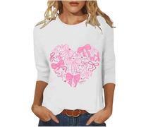 NSICBMNO 3/4-Ärmel, Tops für Damen, übergroße T-Shirts, Tunika, Top, Ve-Day-T-Shirt, Damen-T-Shirt, Herz-T-Shirt, Rundhalsausschnitt, Blusen, Baggy-Top, lässig, locker, Sommer, niedliches