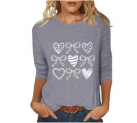 NSICBMNO 3/4-Ärmel, Tops für Damen, übergroße T-Shirts, Tunika, Top, Ve-Day-T-Shirt, Damen-T-Shirt, Herz-T-Shirt, Rundhalsausschnitt, Blusen, Baggy-Top, lässig, locker, Sommer, niedliches