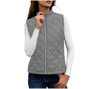 NSICBMNO Bodywarmer für Frauen mit Reißverschlusstaschen Verkauf Clearance Damen Steppweste Stehkragen Weste Reißverschluss Weste Leichte Daunenjacke Gepolsterte Weste Slim Fit Weste Winterweste