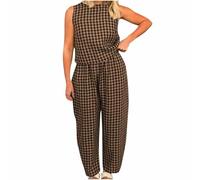 NSICBMNO Co Ord Sets für Damen, Sommer, Loungewear, Set, kariert, Pyjama, ärmellos, Weste, Oberteil, Baggy-Hose, 2-teiliges Outfit, karierte Pyjamahose, Baumwoll-Tops, lässiger Trainingsanzug,