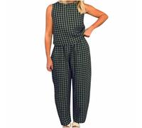 NSICBMNO Co Ord Sets für Damen, Sommer, Loungewear, Set, kariert, Pyjama, ärmellos, Weste, Oberteil, Baggy-Hose, 2-teiliges Outfit, karierte Pyjamahose, Baumwoll-Tops, lässiger Trainingsanzug,