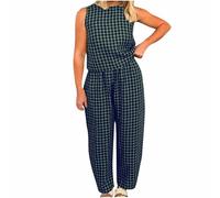 NSICBMNO Co Ord Sets für Damen, Sommer, Loungewear, Set, kariert, Pyjama, ärmellos, Weste, Oberteil, Baggy-Hose, 2-teiliges Outfit, karierte Pyjamahose, Baumwoll-Tops, lässiger Trainingsanzug