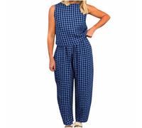NSICBMNO Co Ord Sets für Damen, Sommer, Loungewear, Set, kariert, Pyjama, ärmellos, Weste, Oberteil, Baggy-Hose, 2-teiliges Outfit, karierte Pyjamahose, Baumwoll-Tops, lässiger Trainingsanzug