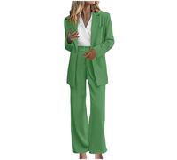 NSICBMNO Damen-Hosenanzüge, Blazer, Anzug, Set, 2-teiliges Outfit, langärmelig, Cardigan, offene Vorderseite, Blazer-Jacke, weites Bein, Hose, Business-Anzüge, Hochzeitsgäste-Outfit, lässig, Büro