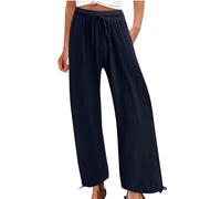 NSICBMNO Damen-Sommerhose, Baggy-Hose, weites Bein, Hose mit verlängerter Taille, lockere Hose, Hippie-Leinen, Palazzo-Hose, Yoga, Strand, 01#Marineblau, XL