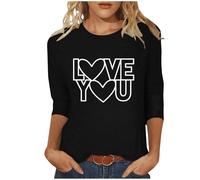 NSICBMNO Damen-T-Shirt, 3/4-Ärmel, Herz-Top, Valentinstags-T-Shirt, Rundhalsausschnitt, Sommer-Shirts, Baggy, Fitnessstudio, lockere Passform, lässige Tunika, Tops für Freizeit, Arbeit, Urlaub, Strand